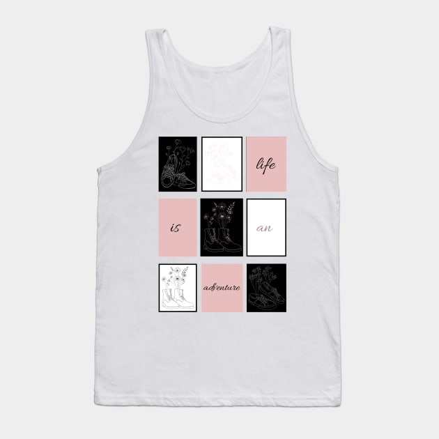 Cute pink black and white pattern with flower art Tank Top by Mayarart